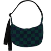 Small Nylon Crescent Bag in Navy Green Check