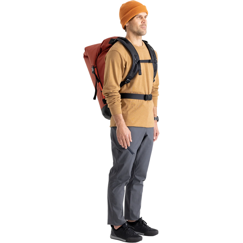 Big River Dry Backpack 75L Large, Sea to Summit Big River Dry Backpack 75L Large in Picante Red on model