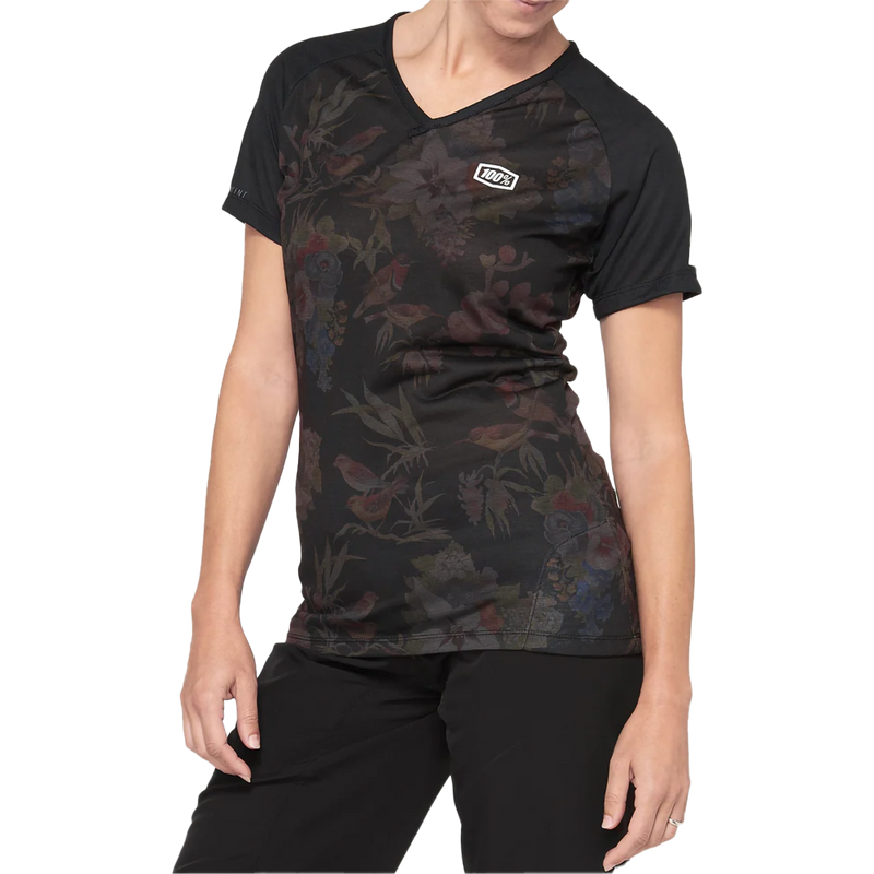Women's Airmatic Short Sleeve Jersey, 100 Percent Women's Airmatic Short Sleeve Jersey in Black Floral front