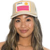 Friday Feelin California Stripes Trucker in Tan on model front