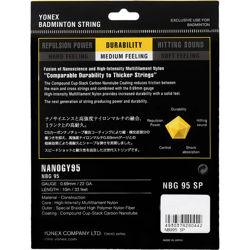 Nanogy 95 String, Yonex Nanogy 95 String back of package