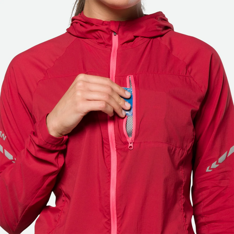 Women's Stealth Jacket 2.0, Nathan Women's Stealth Jacket 2.0 in Deep Red front pocket