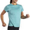 Brooks Women's Luxe Short Sleeve in Heather Aqua action front right