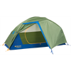 Marmot Tungsten 1P in Foliage Dark Azure with rainfly door unzipped half