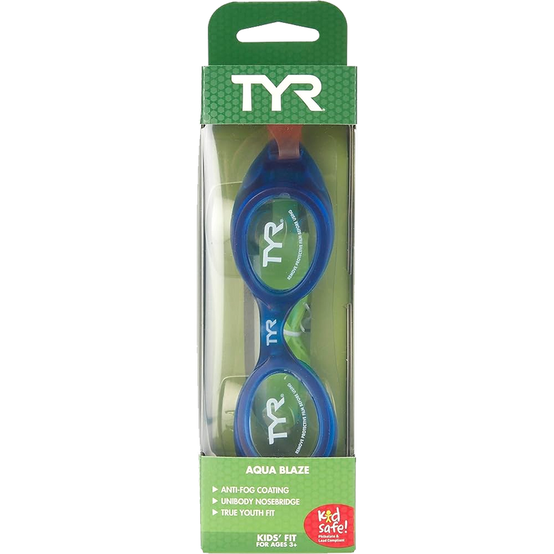 Youth Aqua Blaze Goggles, TYR Youth Aqua Blaze Goggles in packaging