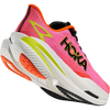 Hoka Women's Mach X 3 in NNRS-Neon Rose/Neon Tangerine right back and sole