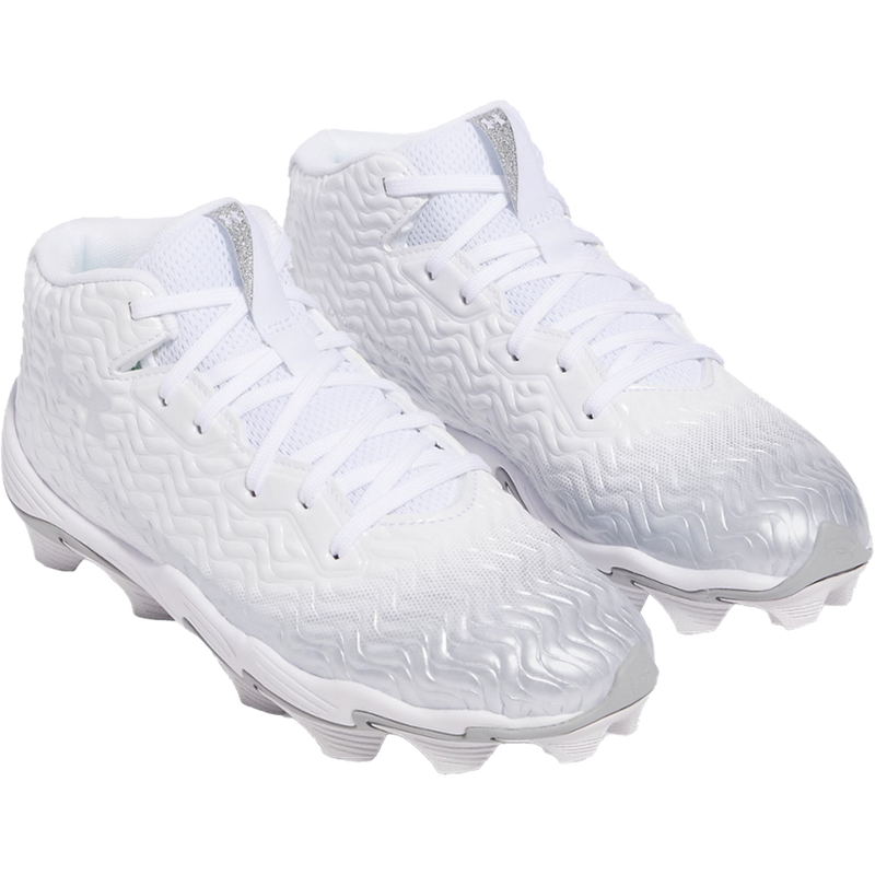 Youth Spotlight Hammer, Under Armour Youth Spotlight Hammer in 100-White/Metallic Silver pair front right