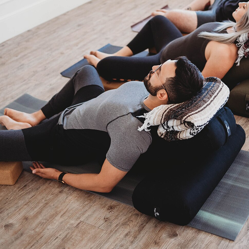 Mexican Yoga Blanket, Hugger Mugger Mexican Yoga Blanket behind head