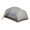 Nemo Aurora 2P & Footprint in Fog Smokey Olive with rainfly door unzipped