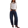 Free People Women's Good Luck Mid Rise Barrel Jeans in 4452 Deep End front
