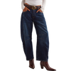 Free People Women's Good Luck Mid Rise Barrel Jeans in 4452 Deep End