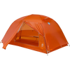 Big Agnes Copper Spur UL2 in Tangelo with rainfly door open and unzipped