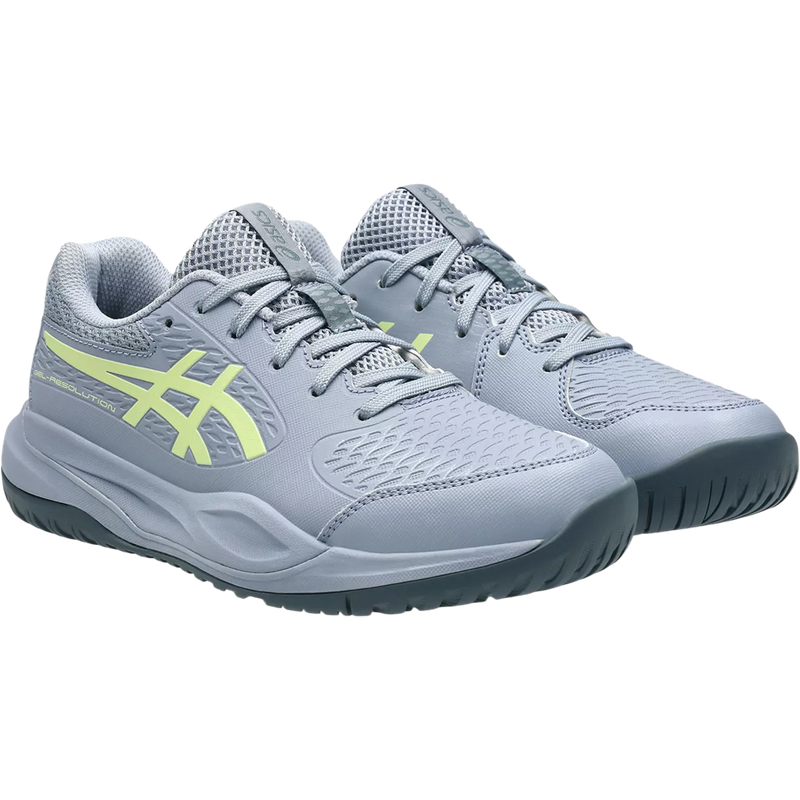 Youth Gel-Resolution X Grade School, Asics Youth Gel-Resolution X Grade School in 402-Grey Blue/Pistachio pair right front