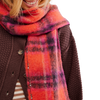 Free People Women's Highland Plaid Skinny Scarf in 6024 Pink Combo on model