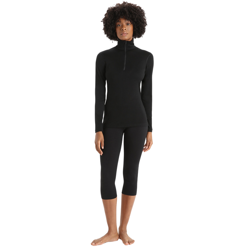 Women's 200 Oasis Long Sleeve 1/2 Zip, Icebreaker Women's 200 Oasis Long Sleeve 1/2 Zip 001-Black on model front