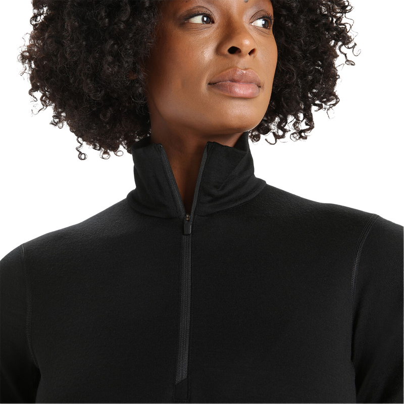 Women's 200 Oasis Long Sleeve 1/2 Zip, Icebreaker Women's 200 Oasis Long Sleeve 1/2 Zip 001-Black collar front zip