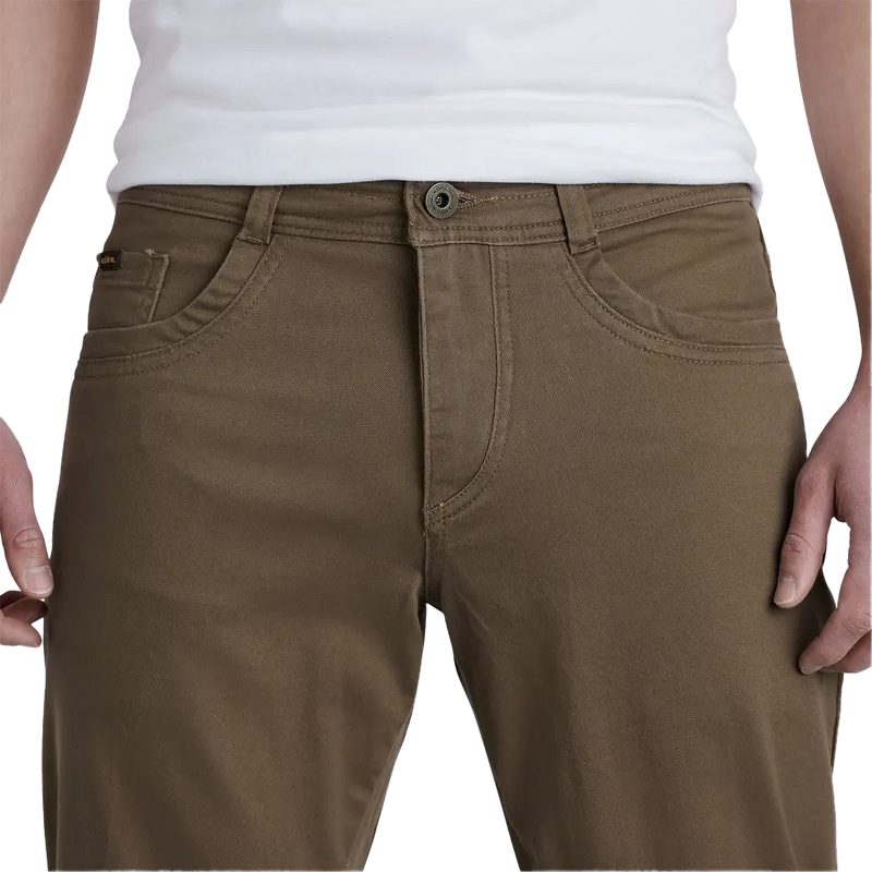 Men's Tapered Revolt Jean, Kuhl Tapered Revolt Jean Dark Khaki front pockets and zipper