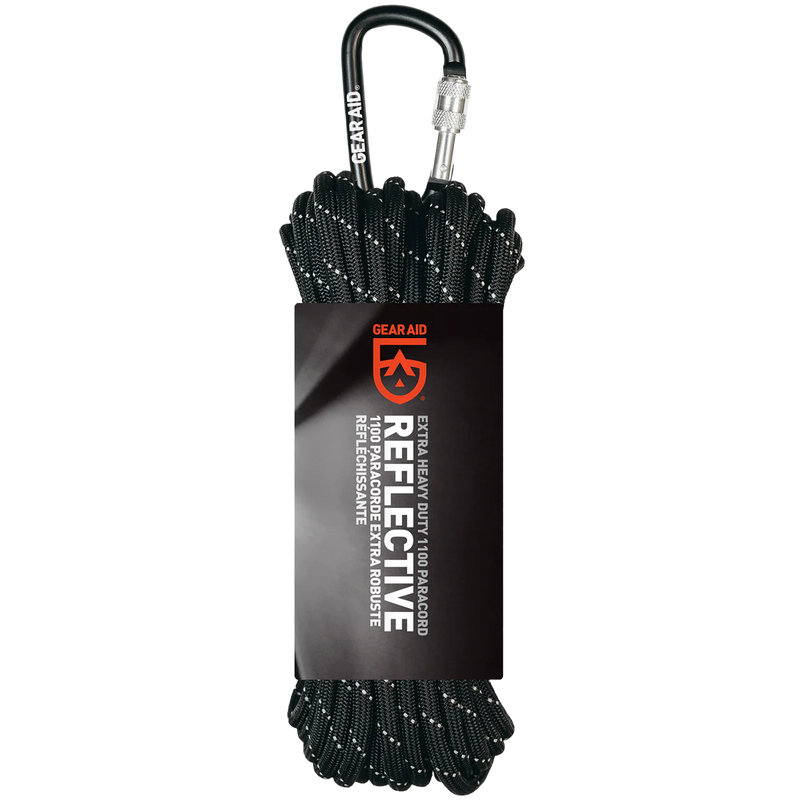Extra Heavy-Duty 1100 Paracord 50 ft, Gear Aid Extra-Heavy 1100 Paracord 50 ft Black Reflective in package