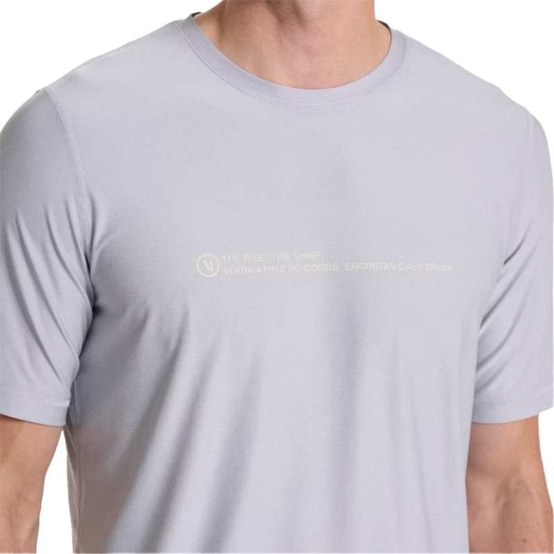 Men's Uluwatu 23 Water Tee, Vuori Men's Uluwatu 23 Water Tee HPT-Platinum Heather close up chest graphic