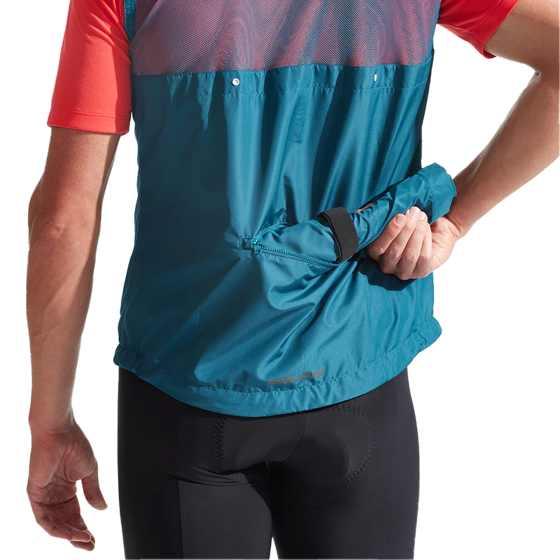 Men's Quest Barrier Convertible Jacket, Pearl Izumi Men's Quest Barrier Convertible Jacket Ocean Blue rear stow pocket