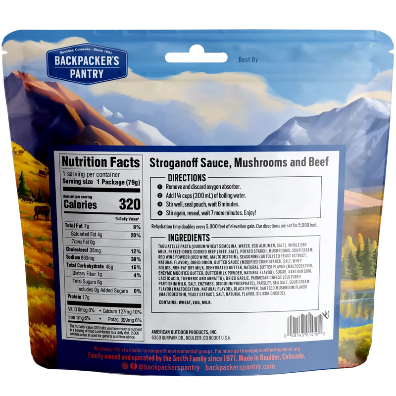 Stroganoff Sauce, Mushrooms & Beef, Backpacker's Pantry Stroganoff Sauce, Mushrooms & Beef back