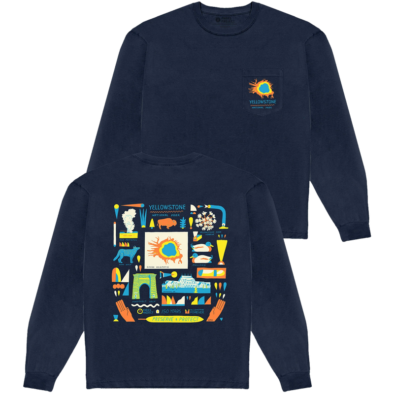 Men's Yellowstone NP 150th Anniversary Long Sleeve Tee, Parks Project Men's Yellowstone NP 150th Anniversary Long Sleeve Tee front and back