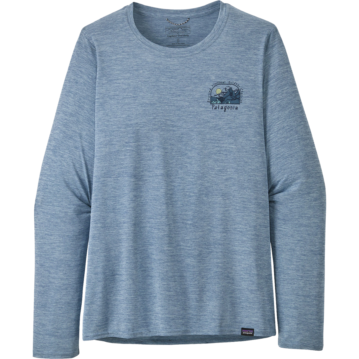Patagonia Women's Long-Sleeved Capilene Cool Daily Graphic Shirt - Lands Lost and Found: Steam Blue X-Dye / S
