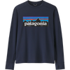 Patagonia Youth Long Sleeve Capilene Silkweight T-Shirt in P-6 Logo/New Navy