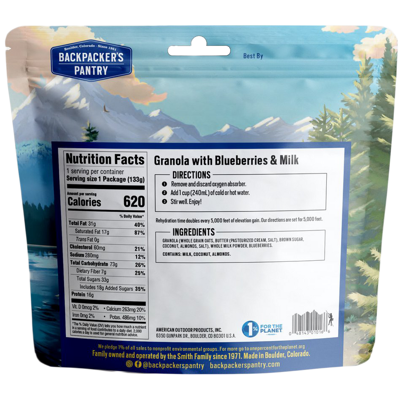 Granola with Blueberries, Almonds & Milk (1 Serving), Backpacker's Pantry Granola with Blueberries, Almonds & Milk (1 Serving)