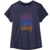 Brooks Women's Distance Graphic Short Sleeve in 459-Heather Navy/Brooks Repeat.
