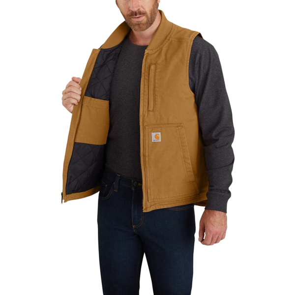 Men's Washed Duck Insulated Rib Collar Vest, Carhartt Men's Washed Duck Insulated Rib Collar Vest BRN_Carhartt Brown