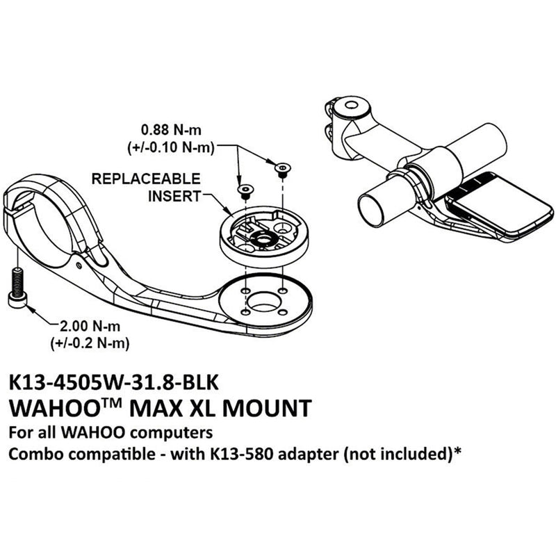 Wahoo Max XL Mount 31.8 Black, K-Edge Wahoo Max XL Mount 31.8 Black