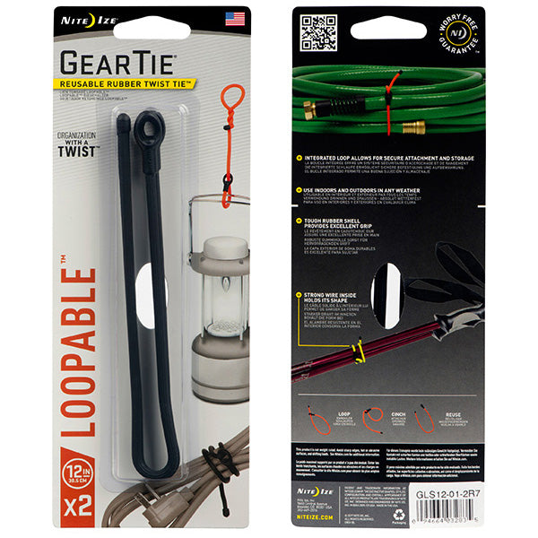 Gear Tie Loopable, Black - 12" (2 Pack), Nite Ize Gear Tie Loopable, Black - 12" (2 Pack)
