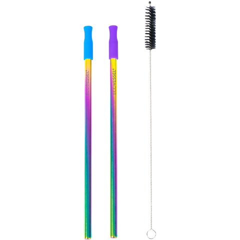 EcoVessel Stainless Steel Reusable Straw Set 2 Rainbow